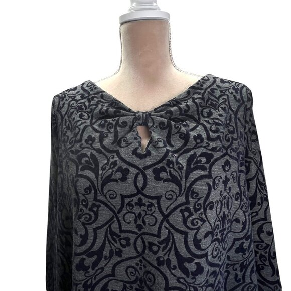 Lands' End Blouse Bow Front Navy Blue Design Mid length Sleeves Size 1X 16W-18W - Picture 2 of 14